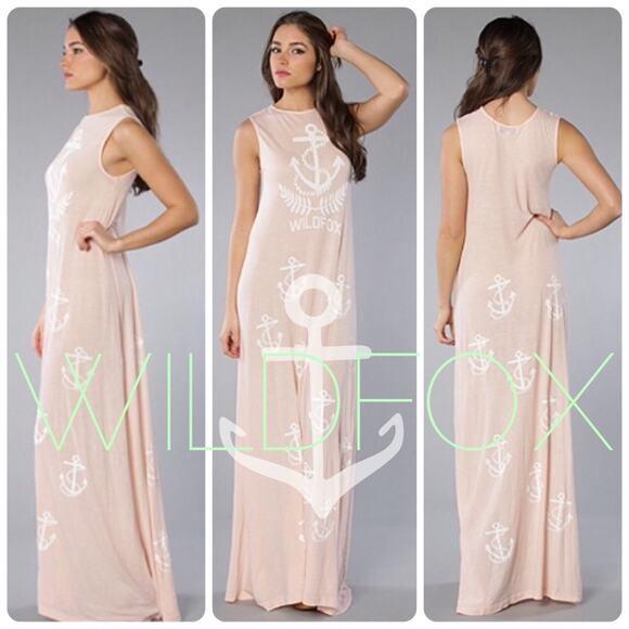 Wildfox Dresses & Skirts - WILDFOX 'Olive Oil' Nautical Anchor Antoinette Yacht Tank Maxi Dress Pink XS